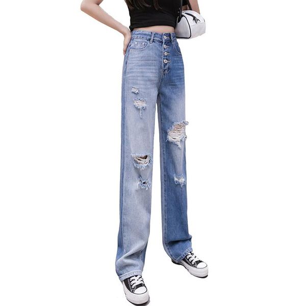 women's jeans casual color matching straight leg slimming ripped trousers 2021 summer korean fashion women's clothing, Blue
women's jeans casual color matching straight leg slimming ripped trousers 2021 summer korean fashion women's clothing, Blue