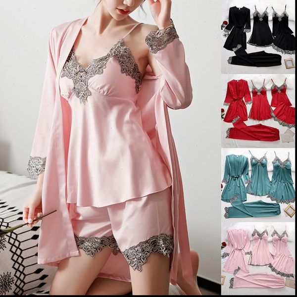 5pcs set silk robe womens sleepwears sleep suit lace satin pajamas gown v neck cami nighties wear pijama home nightwear, Black;red
5pcs set silk robe womens sleepwears sleep suit lace satin pajamas gown v neck cami nighties wear pijama home nightwear, Black;red