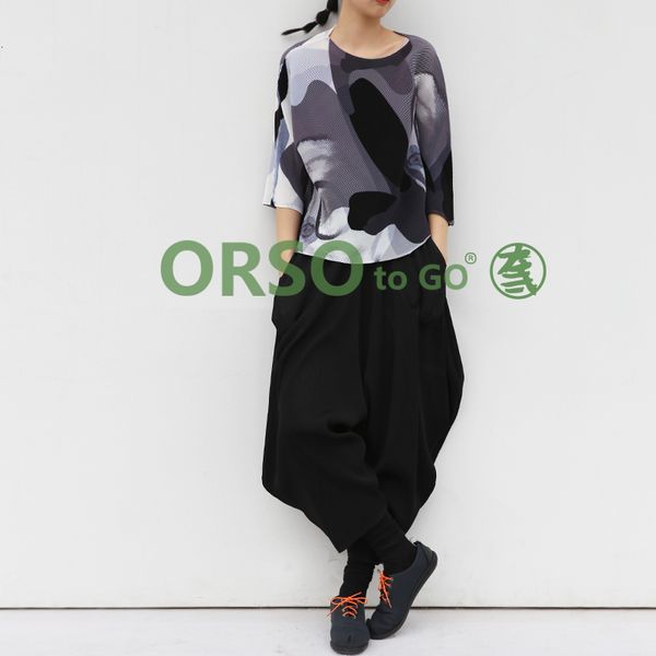 tracksuits sell miyake pregas fashion imprints neck batwing shirt stock, Gray
