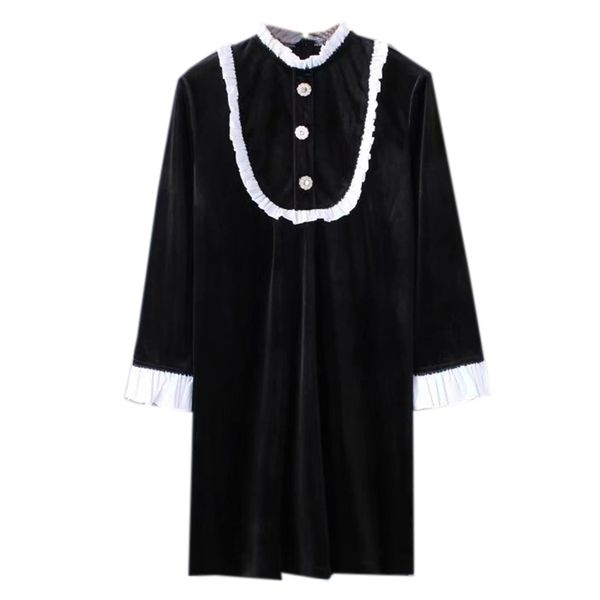 black vintage stand collar wrist sleeve short elegant dress autumn straight velvet retro button ruffle d0835 210514, Black;gray
black vintage stand collar wrist sleeve short elegant dress autumn straight velvet retro button ruffle d0835 210514, Black;gray