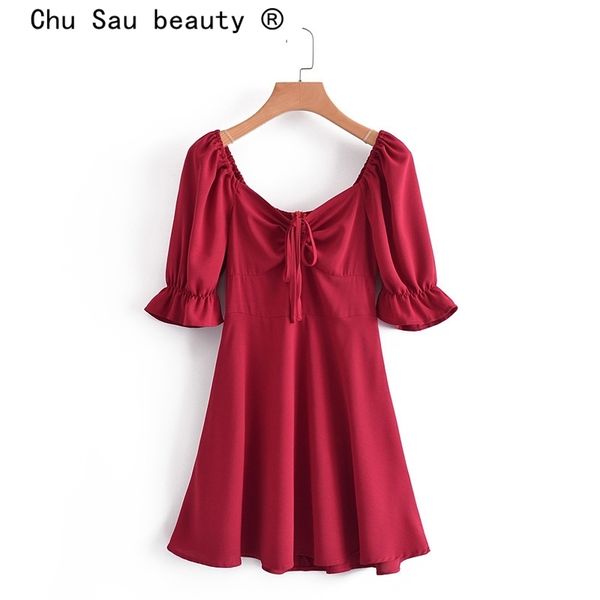 french style vintage solid colour v-neck mini dress women summer casual short sleeve dresses female vestidos 210508, Black;gray
french style vintage solid colour v-neck mini dress women summer casual short sleeve dresses female vestidos 210508, Black;gray