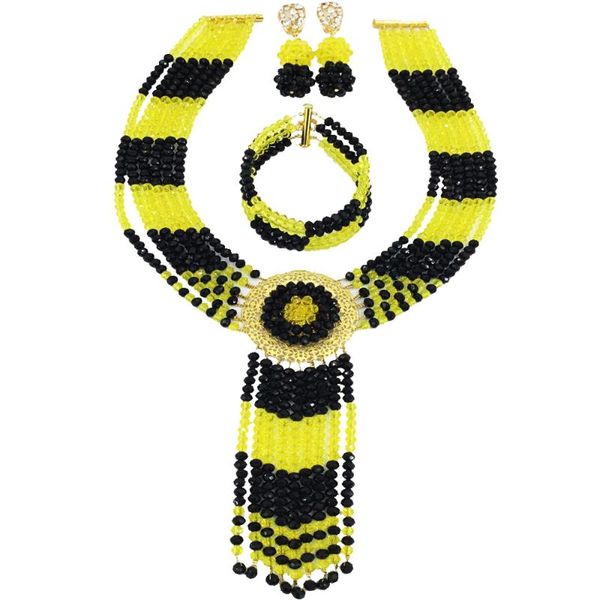 earrings & necklace black yellow crystal beads sets nigerian wedding african jewelry set for women 6cxls04, Silver
earrings & necklace black yellow crystal beads sets nigerian wedding african jewelry set for women 6cxls04, Silver