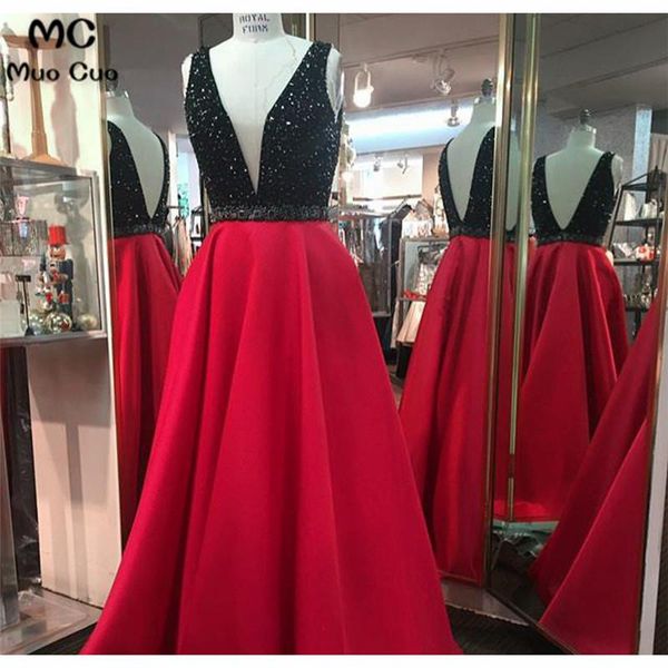 party dresses beaded evening prom long black & red deep v-neck satin formal dress for women, White;black
party dresses beaded evening prom long black & red deep v-neck satin formal dress for women, White;black