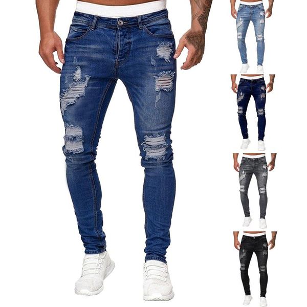 men's jeans feitong casual solid color ripped holes frayed gradient washed trousers 2021 men clothing streetwear, Blue
men's jeans feitong casual solid color ripped holes frayed gradient washed trousers 2021 men clothing streetwear, Blue