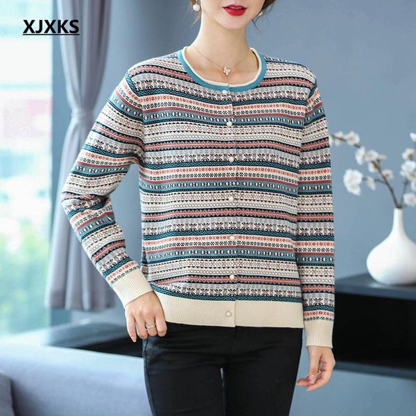 women's knits & tees xjxks 2021 autumn winter single-breasted cardigan women sweater comfortable high-quality wool knitted jacket, White
women's knits & tees xjxks 2021 autumn winter single-breasted cardigan women sweater comfortable high-quality wool knitted jacket, White
