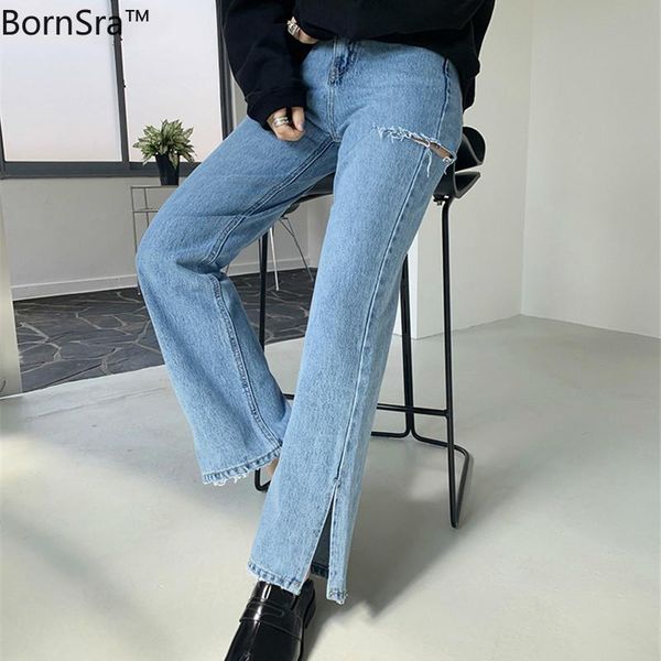 women's jeans bornsra vintage straight women split ripped high waist pants female 2021 spring summer loose denim trousers femme, Blue
women's jeans bornsra vintage straight women split ripped high waist pants female 2021 spring summer loose denim trousers femme, Blue