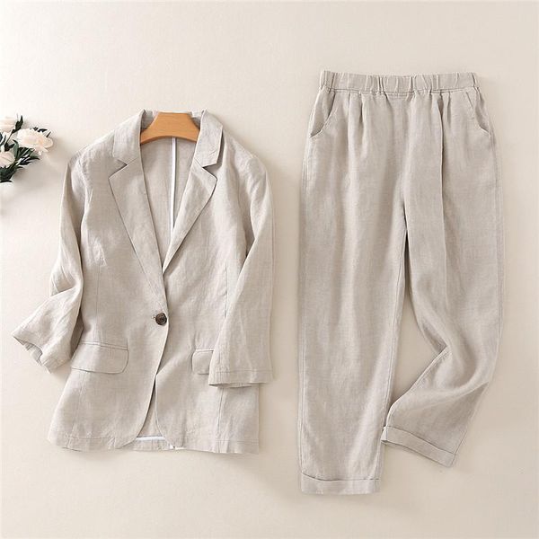 women's suit temperament cotton and linen fashion casual nine-point pants 2 piece outfits for women two, White
women's suit temperament cotton and linen fashion casual nine-point pants 2 piece outfits for women two, White