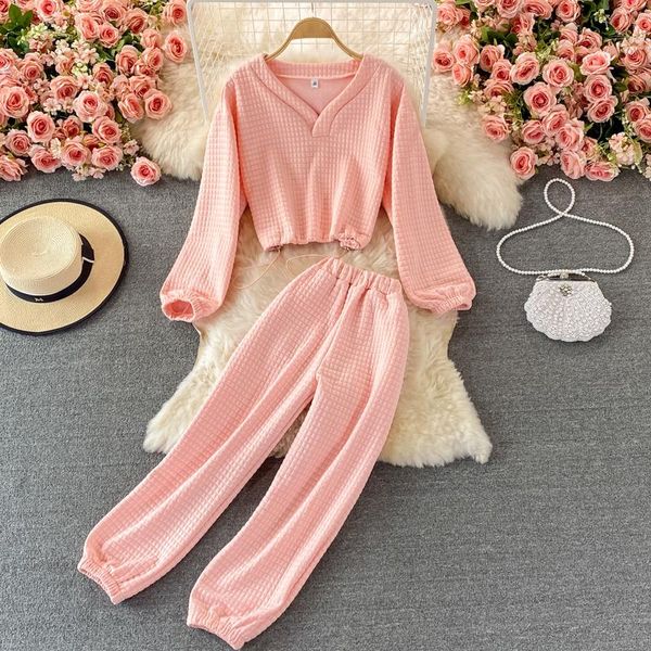 women's two piece pants sweatpants loose leg fashion casual girl pink gray two-piece suit v-neck high waist short sweater, White
women's two piece pants sweatpants loose leg fashion casual girl pink gray two-piece suit v-neck high waist short sweater, White