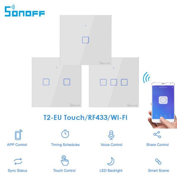 smart home control itead sonoff t2 eu 86 size 1/2/3 gang wall wifi light switch,touch/rf433 mhz/wifi remote control, works with alexa google
smart home control itead sonoff t2 eu 86 size 1/2/3 gang wall wifi light switch,touch/rf433 mhz/wifi remote control, works with alexa google