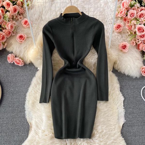 casual dresses celebrity zipper long sleeve stand collar slim fit buttock bottomed dress knitted elastic tight, Black;gray
casual dresses celebrity zipper long sleeve stand collar slim fit buttock bottomed dress knitted elastic tight, Black;gray