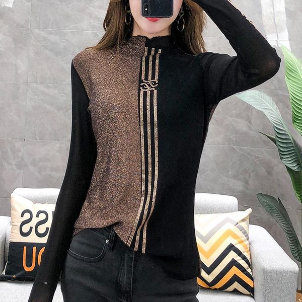 women's t-shirt fashion shiny diamonds women color block turtleneck long sleeve tshirt casual autumn fall clothing for, White
women's t-shirt fashion shiny diamonds women color block turtleneck long sleeve tshirt casual autumn fall clothing for, White