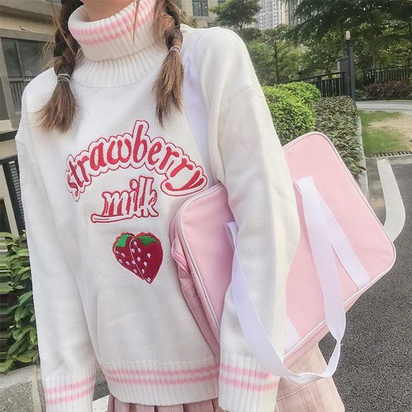 autumn sweet high collar strawberry embroidery long sleeve sweater women girl knitted sweaters japenese kawaii pullover women's, White;black
autumn sweet high collar strawberry embroidery long sleeve sweater women girl knitted sweaters japenese kawaii pullover women's, White;black