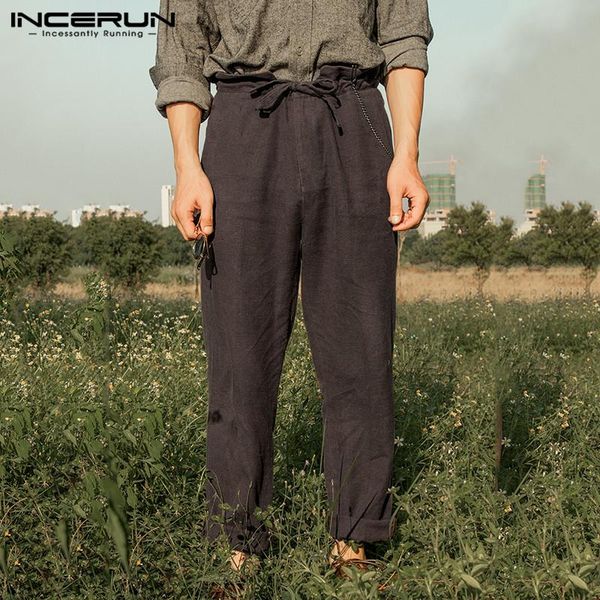 men's pants incerun streetwear men solid color vintage baggy wide fashion mens casual trousers comfort cotton linen lacing sweatpants, Black
men's pants incerun streetwear men solid color vintage baggy wide fashion mens casual trousers comfort cotton linen lacing sweatpants, Black