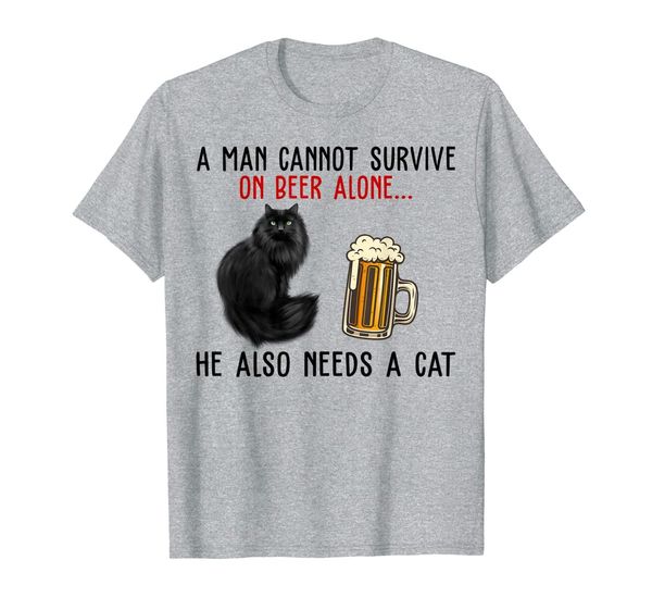 a man cannot survive on beer alone... he also needs a cat, White;black