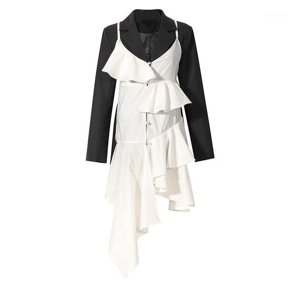 women's suits & blazers superaen autumn 2021 asymmetric ruffled suspenders spliced fake two-piece jackets women, White;black
women's suits & blazers superaen autumn 2021 asymmetric ruffled suspenders spliced fake two-piece jackets women, White;black