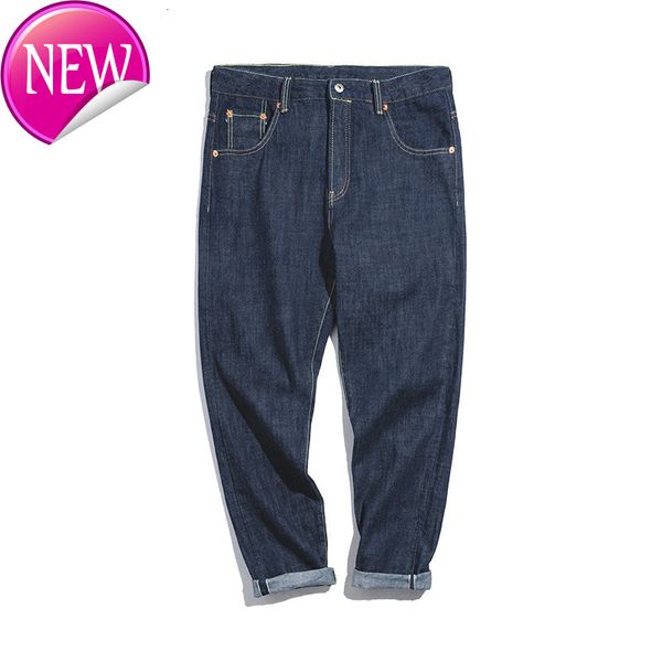 men's jeans 14.8oz regular straight fit selvedge denim fashionable dark blue m98n