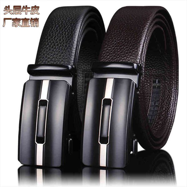 buckle leather automatic head, men's belt, business leisure belt, Black;brown