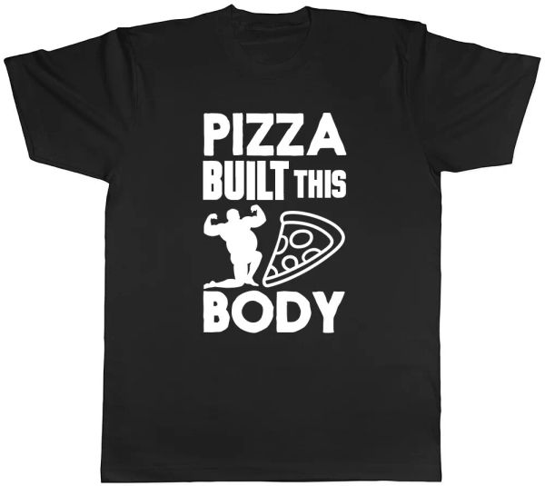 pizza built this body mens ladies womens t-shirt, White;black 
pizza built this body mens ladies womens t-shirt, White;black