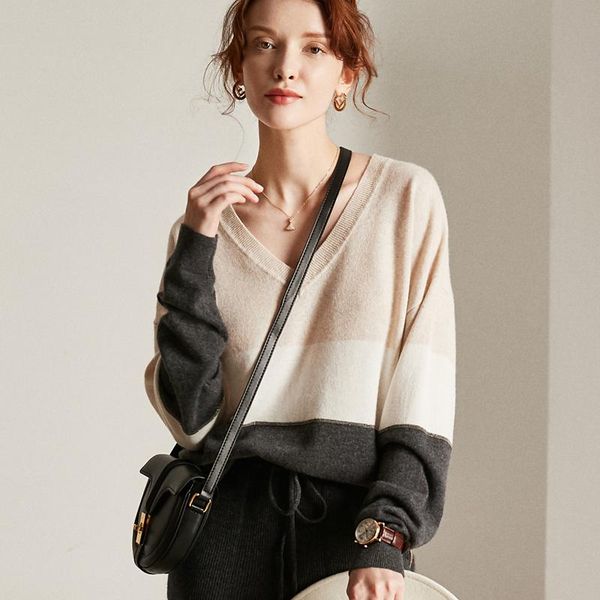 100% cashmere pullover women patchwork chain design v neck long sleeves ladies casual loose sweater fashion women's sweaters, White;black
100% cashmere pullover women patchwork chain design v neck long sleeves ladies casual loose sweater fashion women's sweaters, White;black