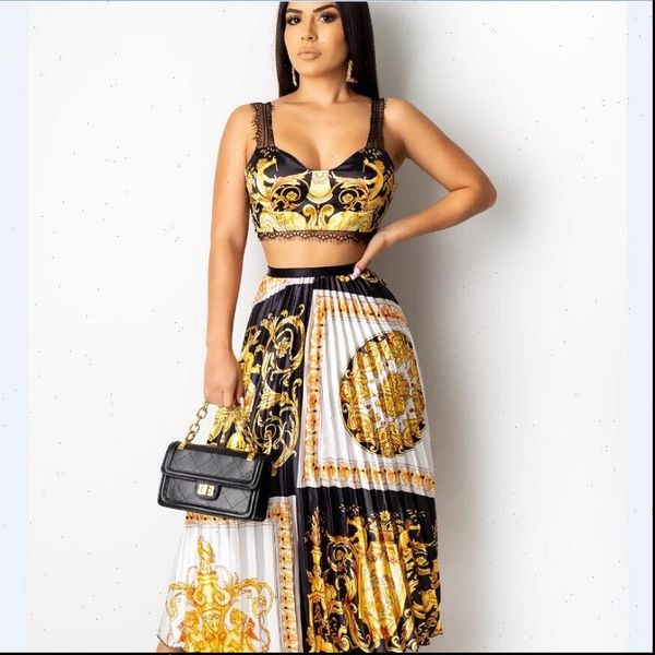 european vintage print women tracksuits clothes bra and long pleated skirt 2 piece suit party outfit, Gray
european vintage print women tracksuits clothes bra and long pleated skirt 2 piece suit party outfit, Gray