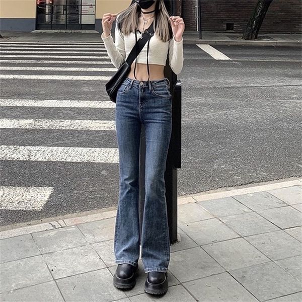 women's high waist vintage trumpet jeans female lady streetwear fashion elastic slim denim flare boot cut pants for women 220310, Blue
women's high waist vintage trumpet jeans female lady streetwear fashion elastic slim denim flare boot cut pants for women 220310, Blue