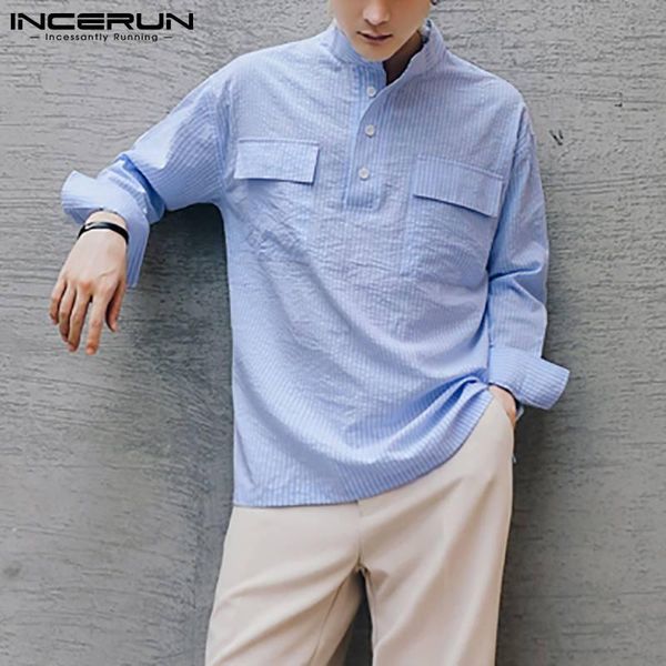 fashion men striped shirt stand collar long sleeve casual streetwear 2021 pockets loose thin shirts camisas 5xl incerun men's, White;black
fashion men striped shirt stand collar long sleeve casual streetwear 2021 pockets loose thin shirts camisas 5xl incerun men's, White;black