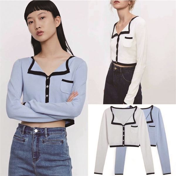 summer ladies british style contrast temperament knitted sweater t-shirt single row eight button comfortable 210422, White;black
summer ladies british style contrast temperament knitted sweater t-shirt single row eight button comfortable 210422, White;black