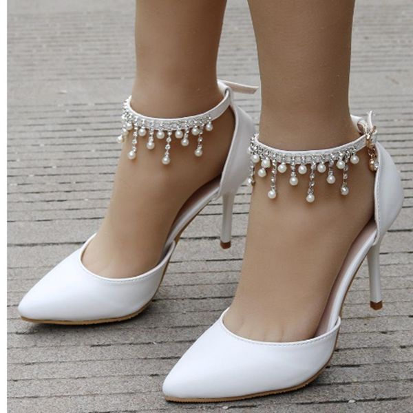 high heeled shoes female sandals wedding banquet white tassel, Black
high heeled shoes female sandals wedding banquet white tassel, Black