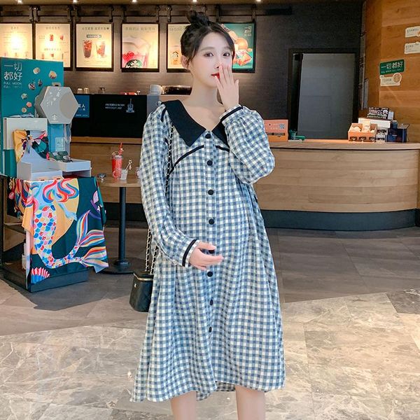 9019# 2021 spring korean fashion plaid maternity long dress elegant loose clothes for pregnant women chic ins pregnancy dresses, White
9019# 2021 spring korean fashion plaid maternity long dress elegant loose clothes for pregnant women chic ins pregnancy dresses, White