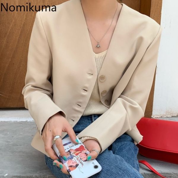 nomikuma short v-neck blazer coat causal long sleeve women suit jacket spring new single breasted blazers feminimos 6g204 210427, White;black
nomikuma short v-neck blazer coat causal long sleeve women suit jacket spring new single breasted blazers feminimos 6g204 210427, White;black