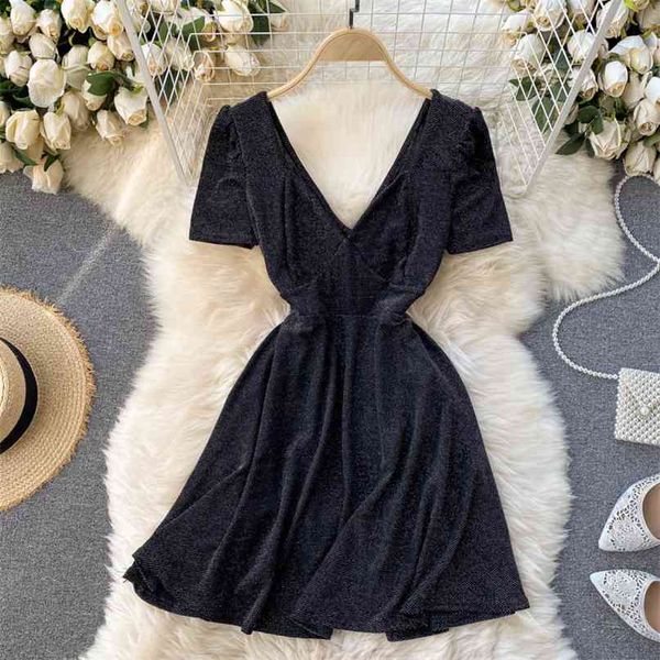 women fashion v neck short sleeves slim feminine spring summer black a-line dress korean clothing vestidos r629 210527, Black;gray
women fashion v neck short sleeves slim feminine spring summer black a-line dress korean clothing vestidos r629 210527, Black;gray