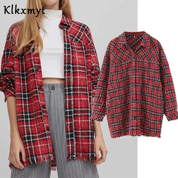 klkxmyt za women fashion plaid loose tweed shirts jacket coat vintage long sleeve button female outerwear chic 210527, Black;brown
klkxmyt za women fashion plaid loose tweed shirts jacket coat vintage long sleeve button female outerwear chic 210527, Black;brown