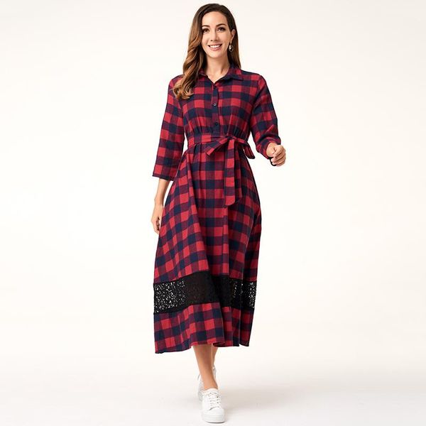 casual dresses spring autumn women's fashion plaid stitching lace long arab ladies dress, Black;gray
casual dresses spring autumn women's fashion plaid stitching lace long arab ladies dress, Black;gray