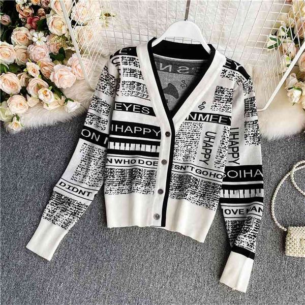 lazy style striped retro knitted cardigan sweater women all-match korean autumn chic v-neck jacket gx1296 210507, White;black
lazy style striped retro knitted cardigan sweater women all-match korean autumn chic v-neck jacket gx1296 210507, White;black