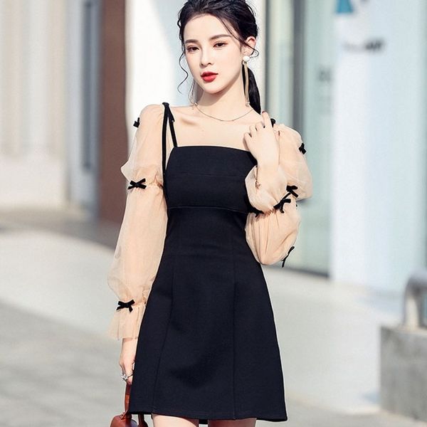 fashion women spring square collar lantern sleeve mesh patchwork hight waist sheath bowknot casual office mini dress 210514, Black;gray
fashion women spring square collar lantern sleeve mesh patchwork hight waist sheath bowknot casual office mini dress 210514, Black;gray