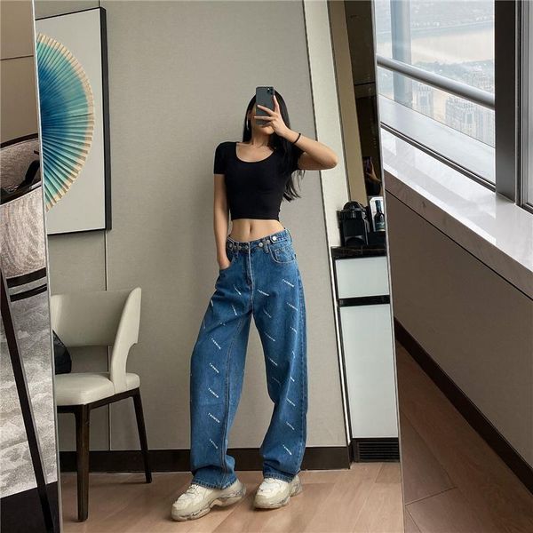 women's jeans a spring/summer insta po of the european and american alphabet print loose bulky high waist denim wide-leg pants, Blue
women's jeans a spring/summer insta po of the european and american alphabet print loose bulky high waist denim wide-leg pants, Blue