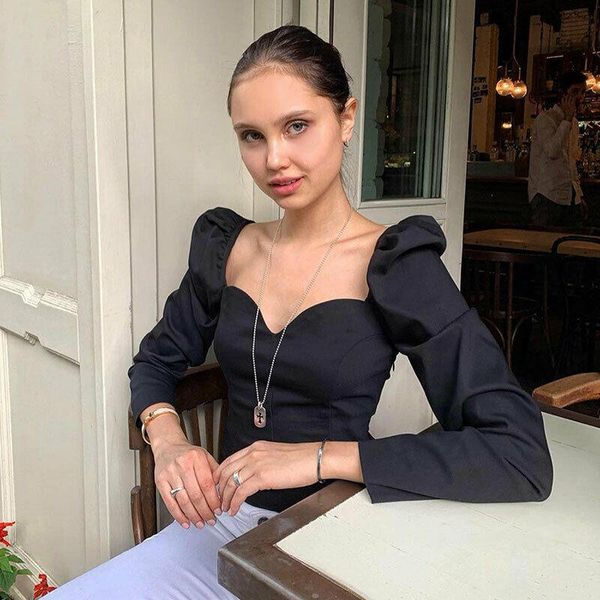 fashion autumn women blouse vintage solid color puff sleeve square collar for women's blouses & shirts, White
fashion autumn women blouse vintage solid color puff sleeve square collar for women's blouses & shirts, White
