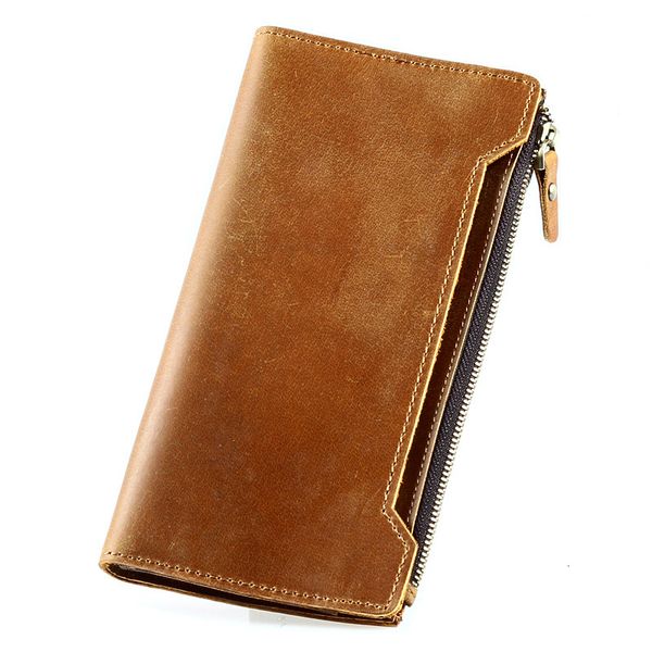 bags wallet backpack korean genuine leather men's head zipper long, Black;red