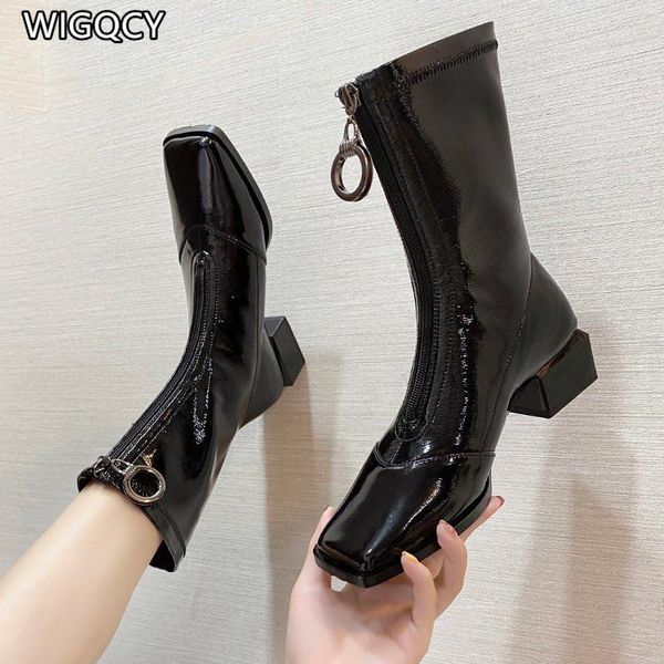 2021autumn boots women burgundy retro front zipper thick heel square toe fashion british style short w190, Black
2021autumn boots women burgundy retro front zipper thick heel square toe fashion british style short w190, Black