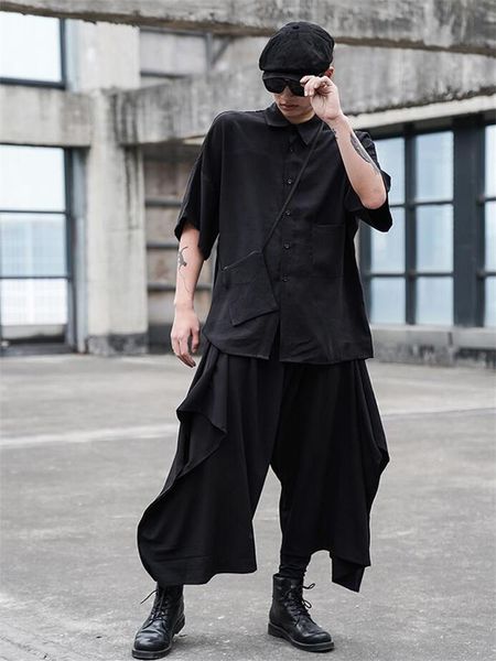 men's pants culottes spring and autumn classic dark casual day loose, large size seven wide leg, Black