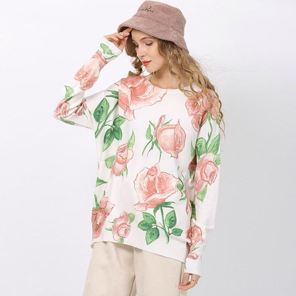 women's sweaters romantic rose print sweater women clothing spring autumn long sleeve knitted pullover loose plus size ta6344, White;black
women's sweaters romantic rose print sweater women clothing spring autumn long sleeve knitted pullover loose plus size ta6344, White;black