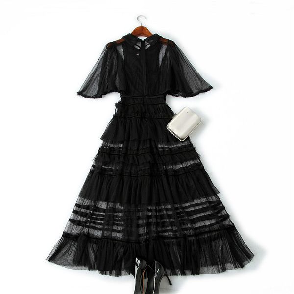 summer style feminine fashion designer butterfly cascade design transparent frills lace black party dress, Black;gray
summer style feminine fashion designer butterfly cascade design transparent frills lace black party dress, Black;gray