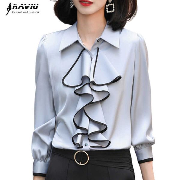 ruffle shirt women autumn design satin long sleeve temperament chiffon blouses office ladies formal work 210604, White
ruffle shirt women autumn design satin long sleeve temperament chiffon blouses office ladies formal work 210604, White