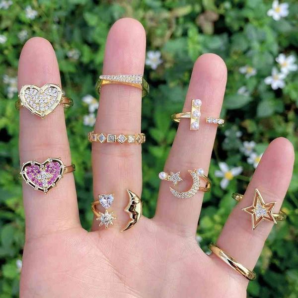 10pcs 2021 latest fashion beautifu heart moon stars bohemian style gold cz copper zircon rings for women jewelry party gift, Silver
10pcs 2021 latest fashion beautifu heart moon stars bohemian style gold cz copper zircon rings for women jewelry party gift, Silver
