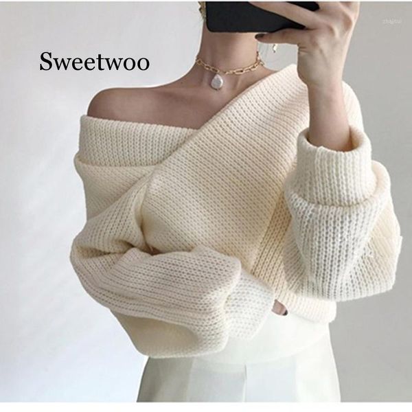 women's sweaters 2021 ol crop loose sweater woman long sleeve v neck solid women and pullovers knitted jumpers female, White;black
women's sweaters 2021 ol crop loose sweater woman long sleeve v neck solid women and pullovers knitted jumpers female, White;black