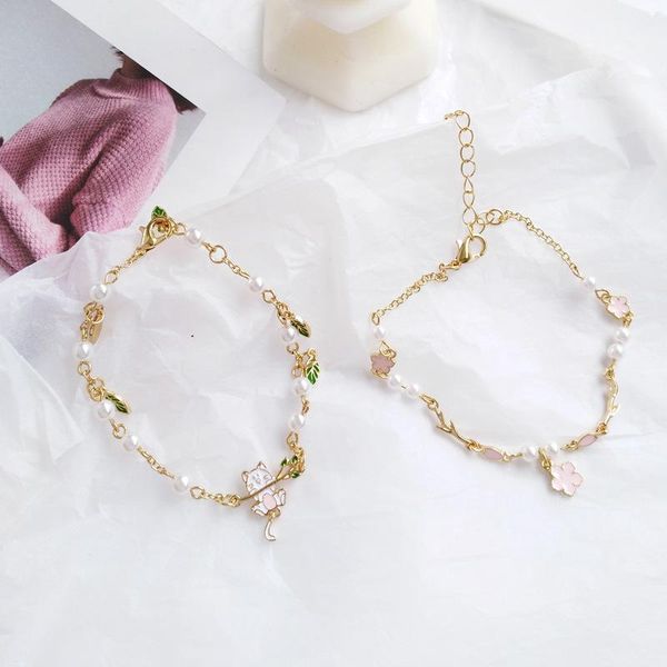 charm bracelets personality beautiful korean fashion simple metal drop chain pink flowers kitten bracelet, Golden;silver
charm bracelets personality beautiful korean fashion simple metal drop chain pink flowers kitten bracelet, Golden;silver