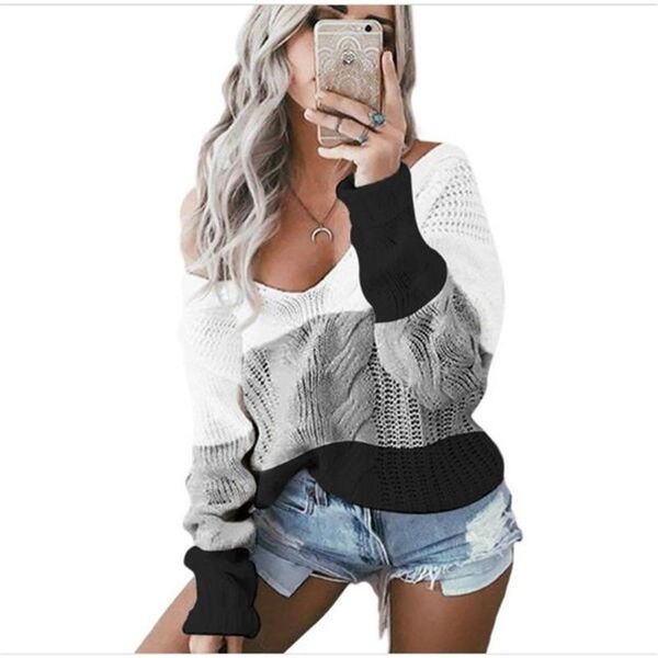 autumn fashion pullovers women's v-neck twist contoured off-the-shoulder long sleeve sweater casual knitwear sweaters, White;black
autumn fashion pullovers women's v-neck twist contoured off-the-shoulder long sleeve sweater casual knitwear sweaters, White;black