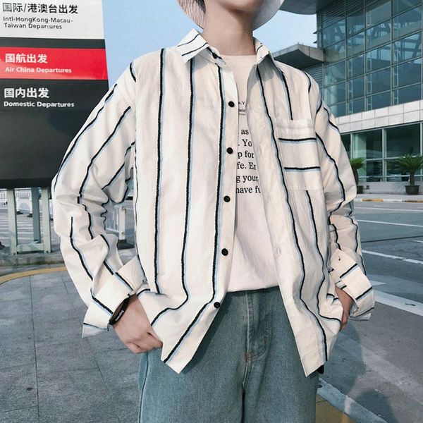 men's casual shirts korean stripe loose men shirt white long sleeve button collar stylish high street spring clothes mm60ncs, White;black
men's casual shirts korean stripe loose men shirt white long sleeve button collar stylish high street spring clothes mm60ncs, White;black