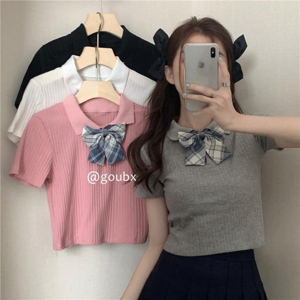 women's t-shirt 2021summer collar bow short-sleeved knitted all-match casual bottoming top, White
women's t-shirt 2021summer collar bow short-sleeved knitted all-match casual bottoming top, White