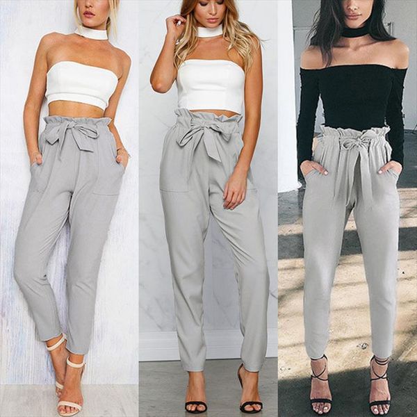 3 colors high womens pant elastic waist harem bow tie pockets female office lady casual trousers pantalones with belt, Black;white
3 colors high womens pant elastic waist harem bow tie pockets female office lady casual trousers pantalones with belt, Black;white